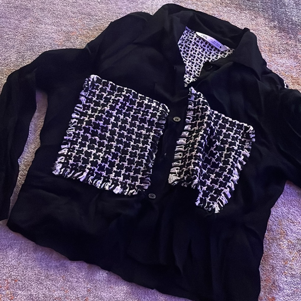 Zara button up cropped shirt